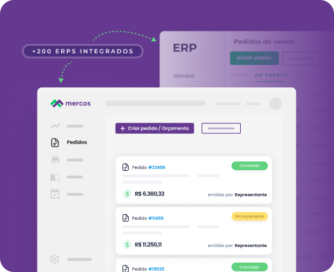 O sistema de vendas, pedidos e e-commerce B2B da Mercos é integrados a mais de 200 ERPs