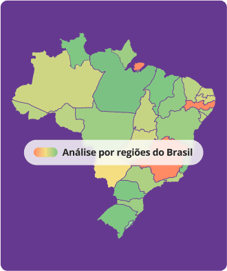 Mapa do Brasil destacando um recurso do Mercos que mostra diferentes regiões em cores variadas, ilustrando a análise de clientes ativos e inativos a nível nacional, regional e municipal no Brasil