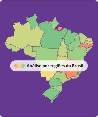 Imagem mostrando o indicador 'Situação de Carteira de Cliente' do Mercos. É possível ver o mapa do Brasil divido em cores para o gestor de indústria analisar clientes ativos e inativos e formular estratégias a partir disso. Verde escuro e claro mostram quais estados a indústria tem clientes ativos, amarelo mostra locais com inativos recentes e vermelho mostra locais com inativos antigos