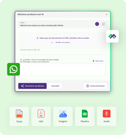Interface de pedidos com inteligência artificial do Mercos para automatizar vendas
