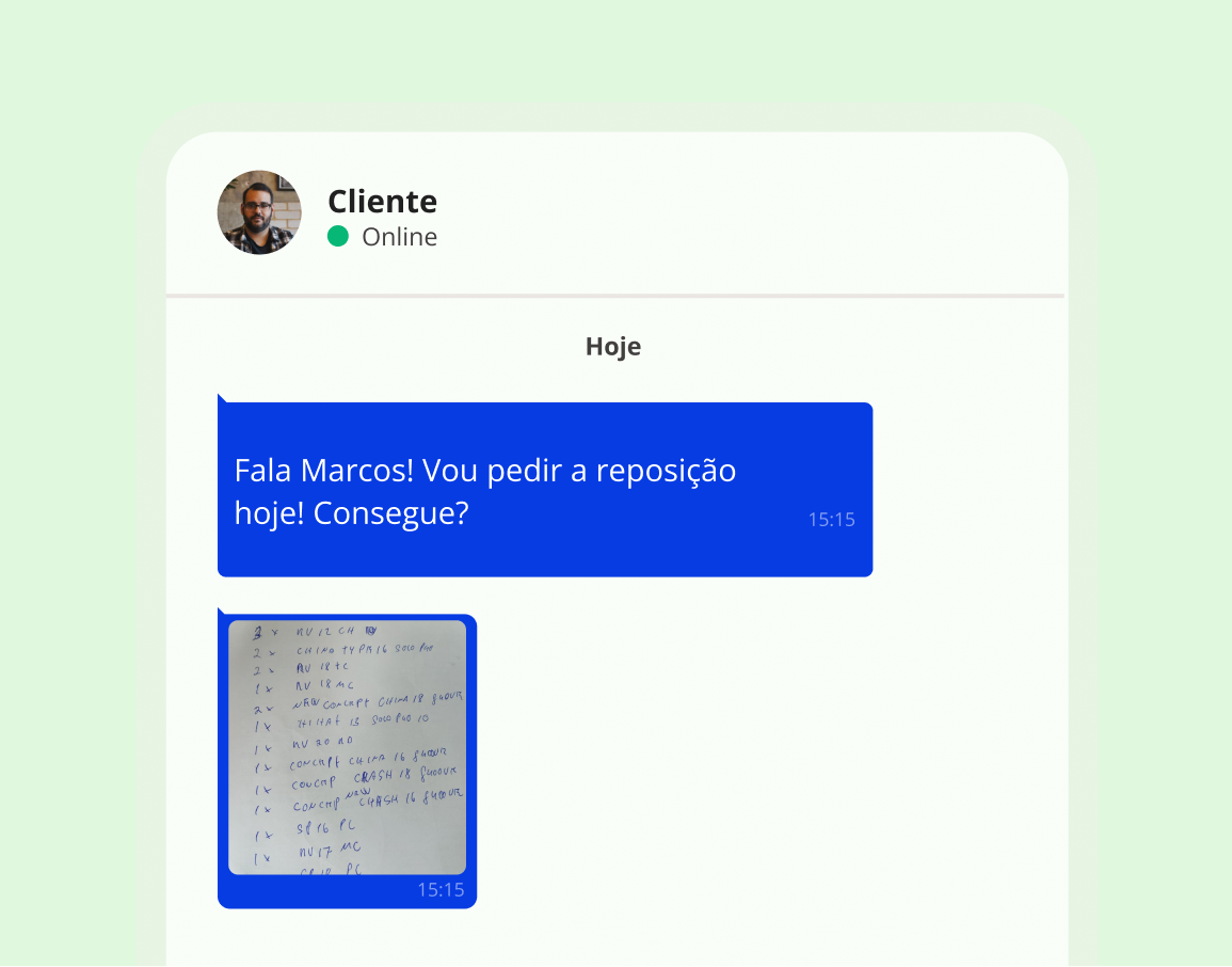 Você recebe o pedido por texto, pdf, foto, planilha ou áudio